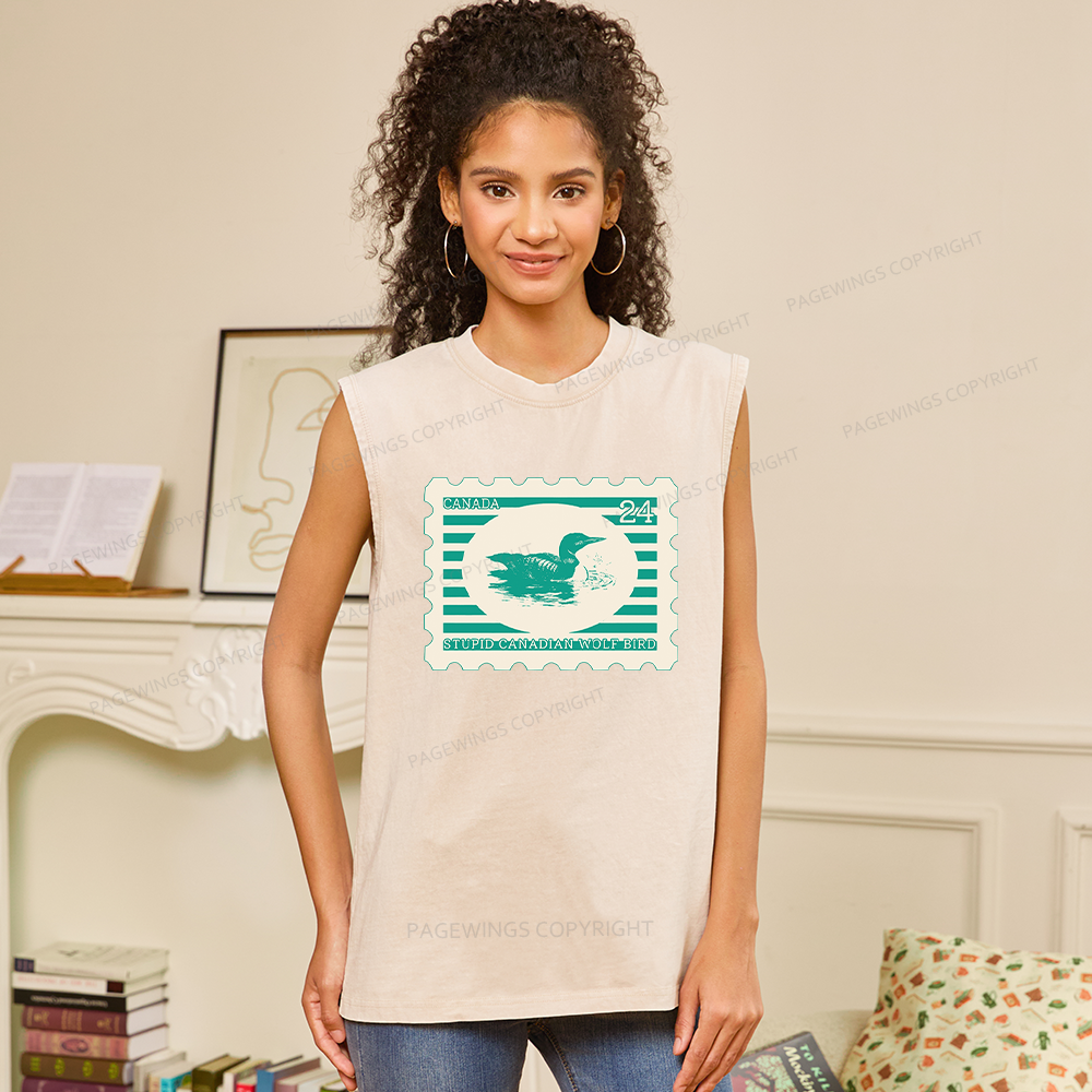 Pagewings Stupid Canadian Wolf Bird Unisex Washed Tank Top