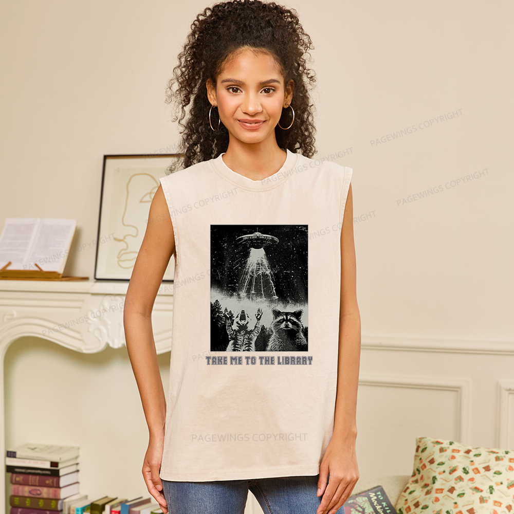 Pagewings Take Me To The Library Unisex Washed Tank Top