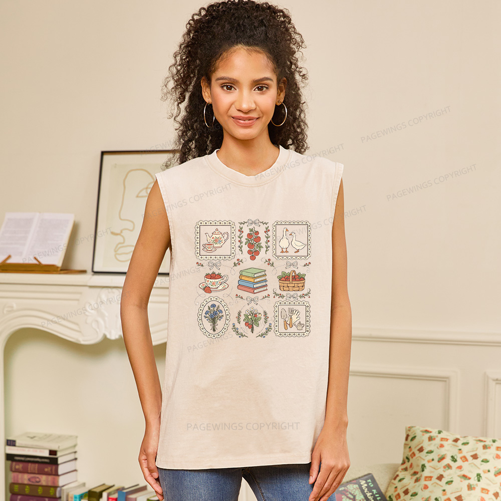 Pagewings Goose Reading Unisex Washed Tank Top