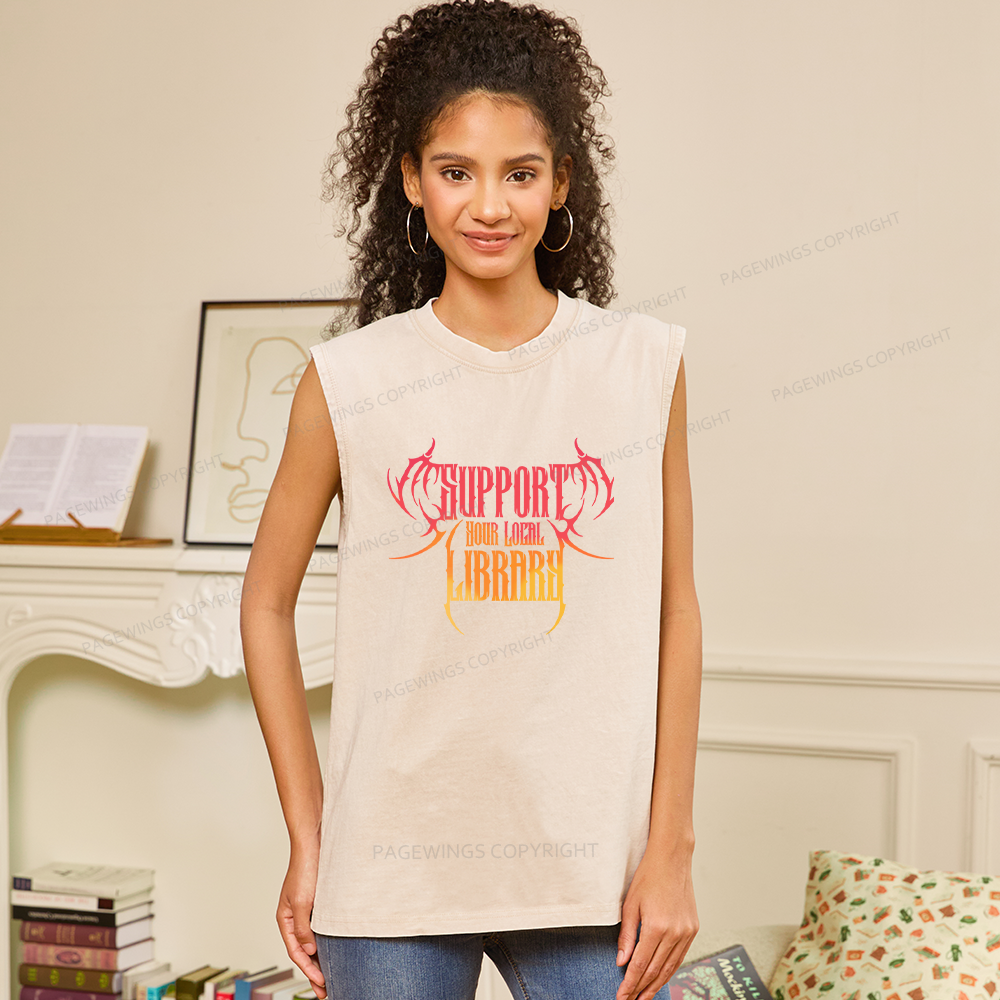 Pagewings Support Your Local Library Unisex Washed Tank Top