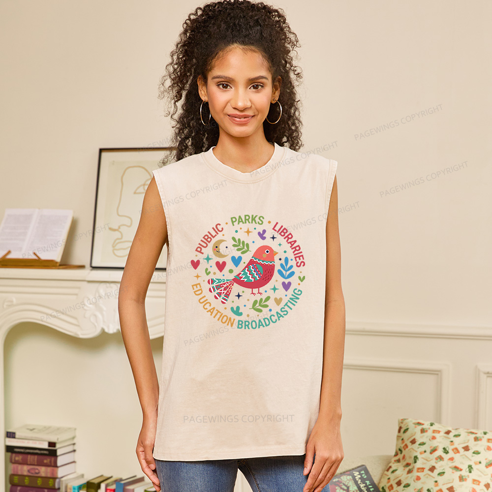 Pagewings Public Parks Libraries Education Broadcasting Unisex Washed Tank Top