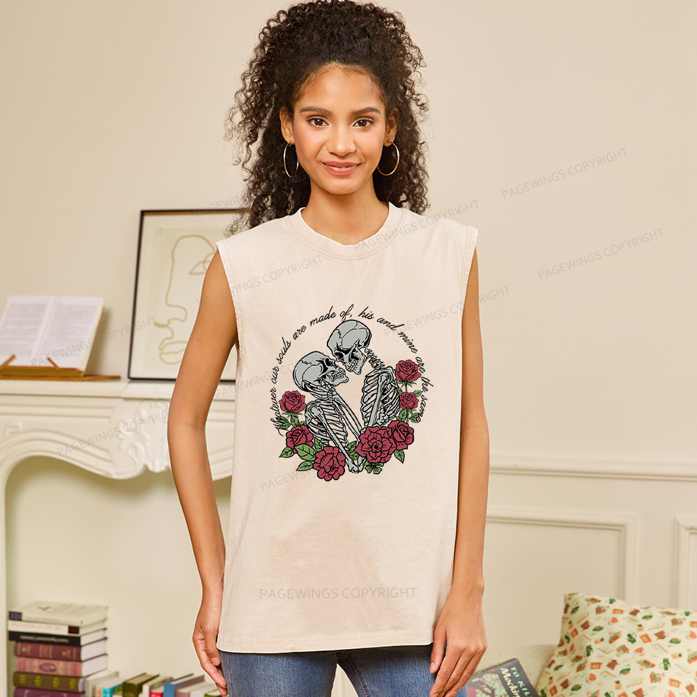 Pagewings Gothic Romance Skeleton Lovers Unisex Washed Tank Top