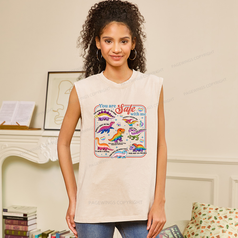 Pagewings Dinosaur Rainbow Unisex Washed Tank Top
