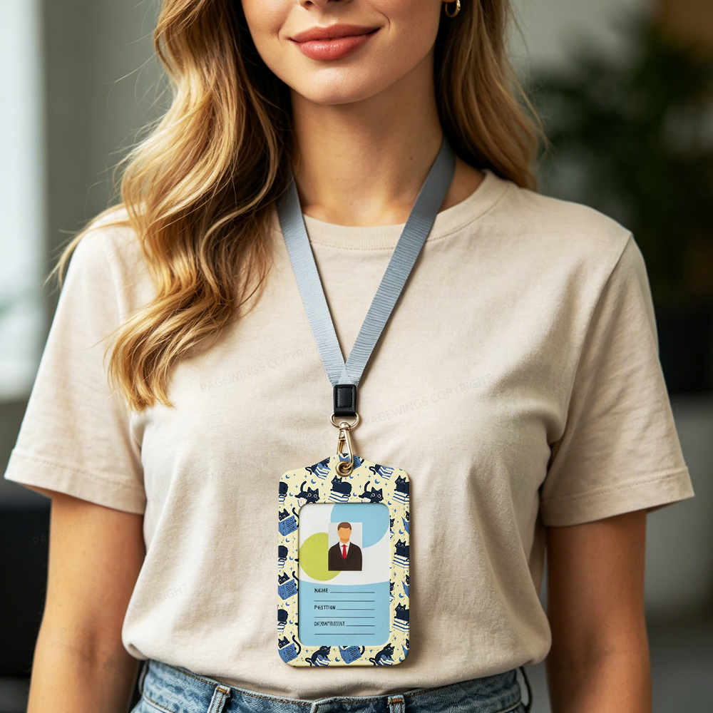 Pagewings Reading Cat Leather Badge Holder 