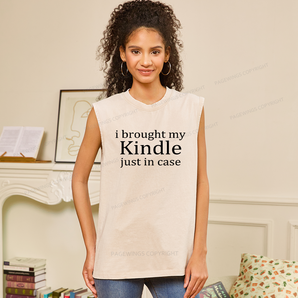 Pagewings I Brought My Kindle Just In Case Unisex Washed Tank Top