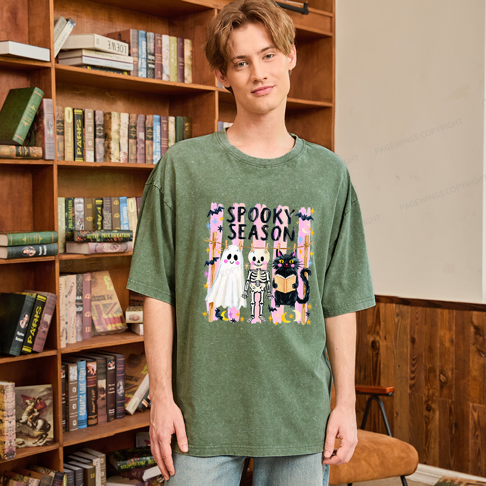 Pagewing Preppy Spooky Season Unisex Washed T-shirt