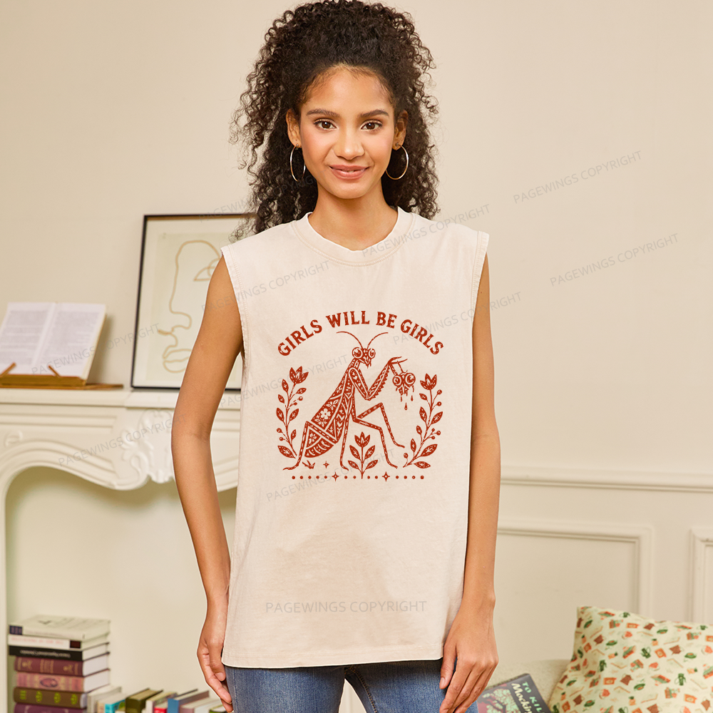 Pagewing Girls Will Be Girls16300 Bookish Unisex Washed Tank Top
