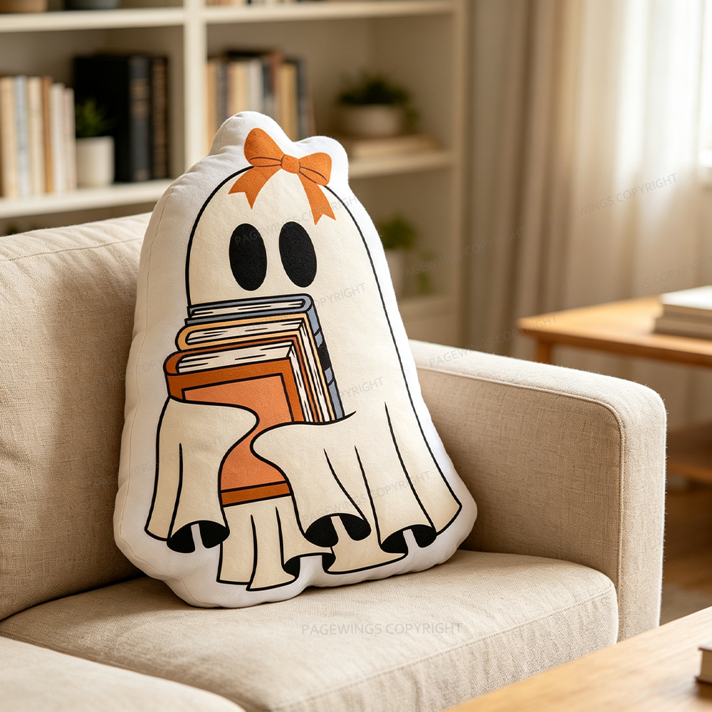 Pagewings Bookish Ghost Shaped Throw Pillow