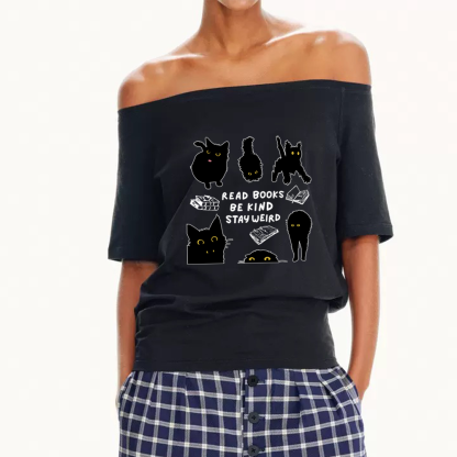 Pagewings Read Books Be Kind Stay Weird Women Off Shoulder T-shirts