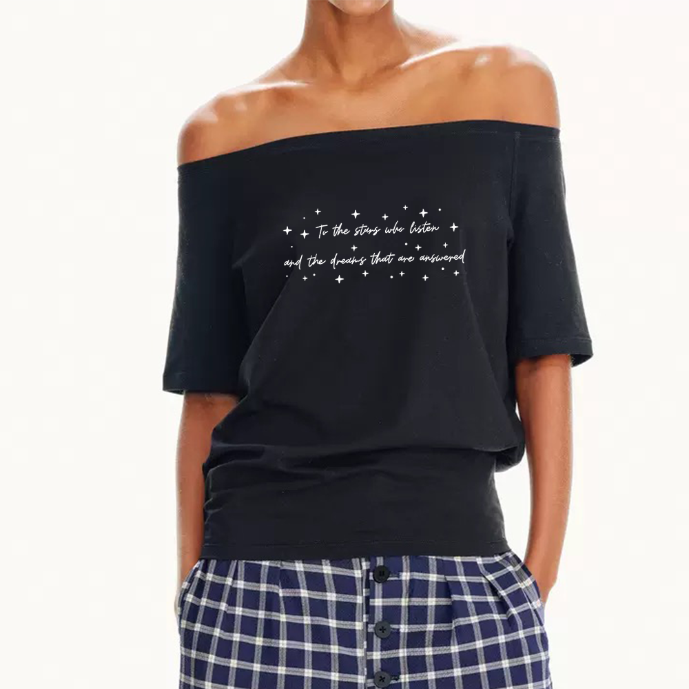 Pagewings To the Stars Who Listen Women Off Shoulder T-shirts