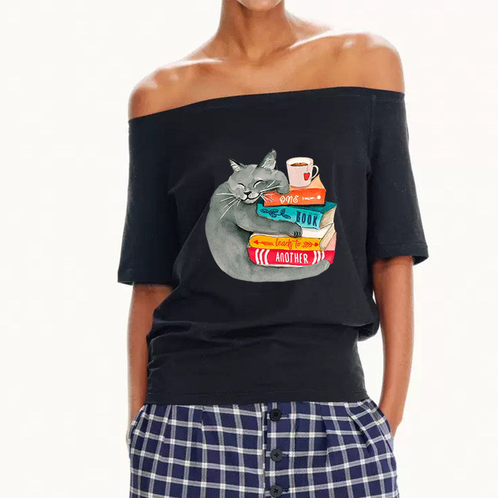 Pagewings Book Lover Cat Women Off Shoulder T-shirts