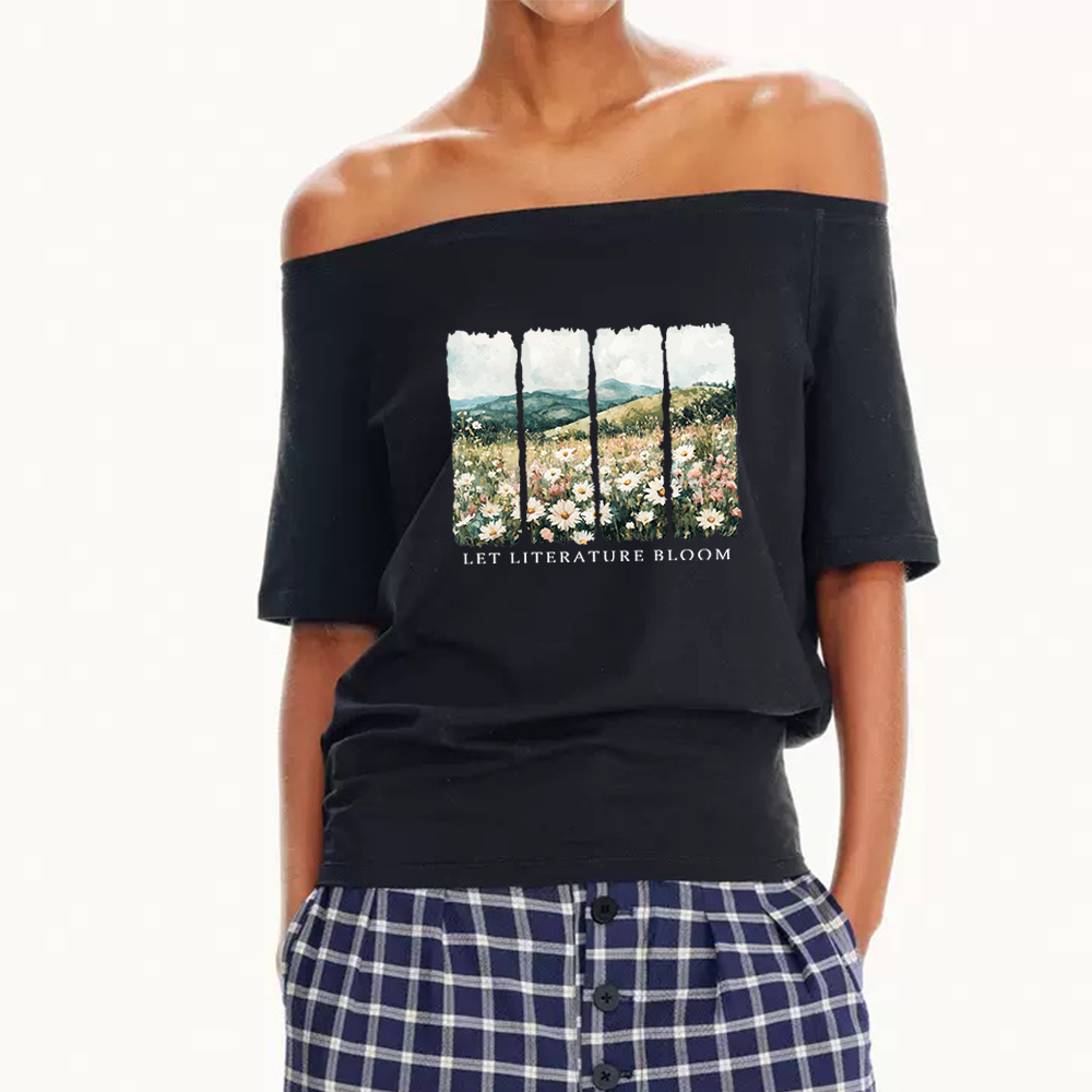 Pagewings Let Literature Bloom Women Off Shoulder T-shirts