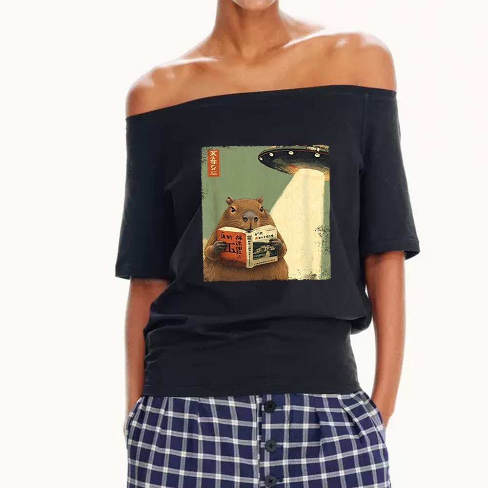 Pagewings Capybara Book Lovers Women Off Shoulder T-shirts