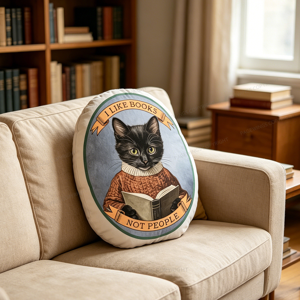 Pagewings Reading Cat Shaped Throw Pillow
