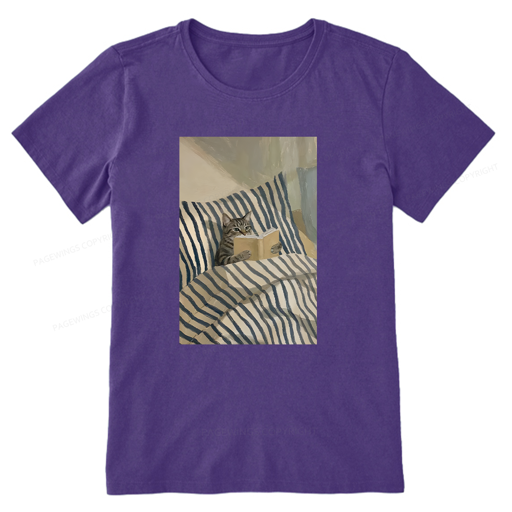 Pagewings Cat Reading Book In Bed Unisex Classic T-shirt