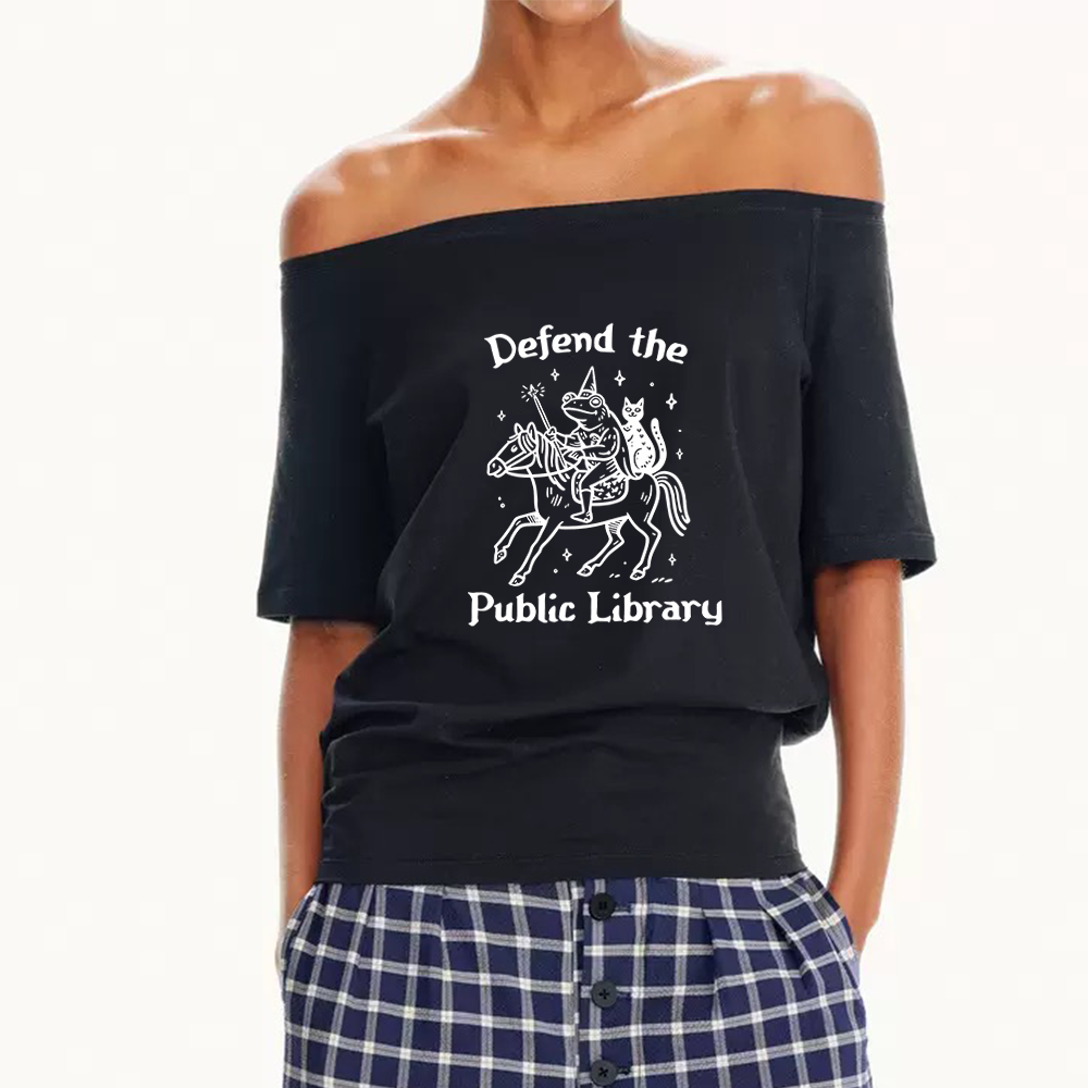 Pagewings Defend The Public Library Women Off Shoulder T-shirts