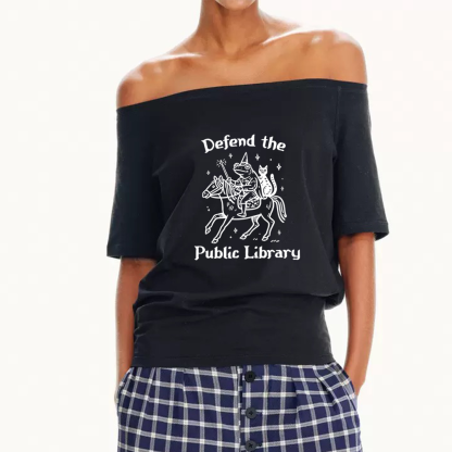 Pagewings Defend The Public Library Women Off Shoulder T-shirts