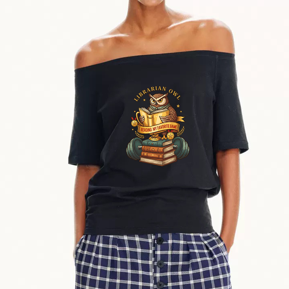 Pagewings Librarian Owl Women Off Shoulder T-shirts