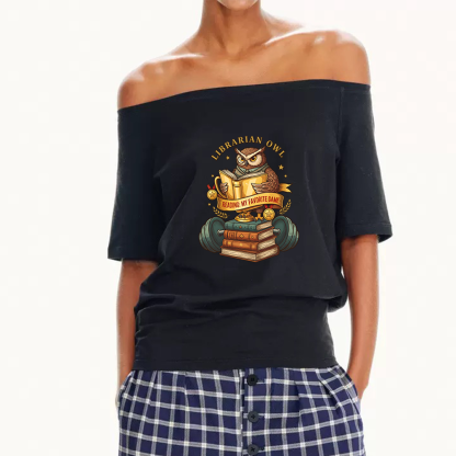 Pagewings Librarian Owl Women Off Shoulder T-shirts
