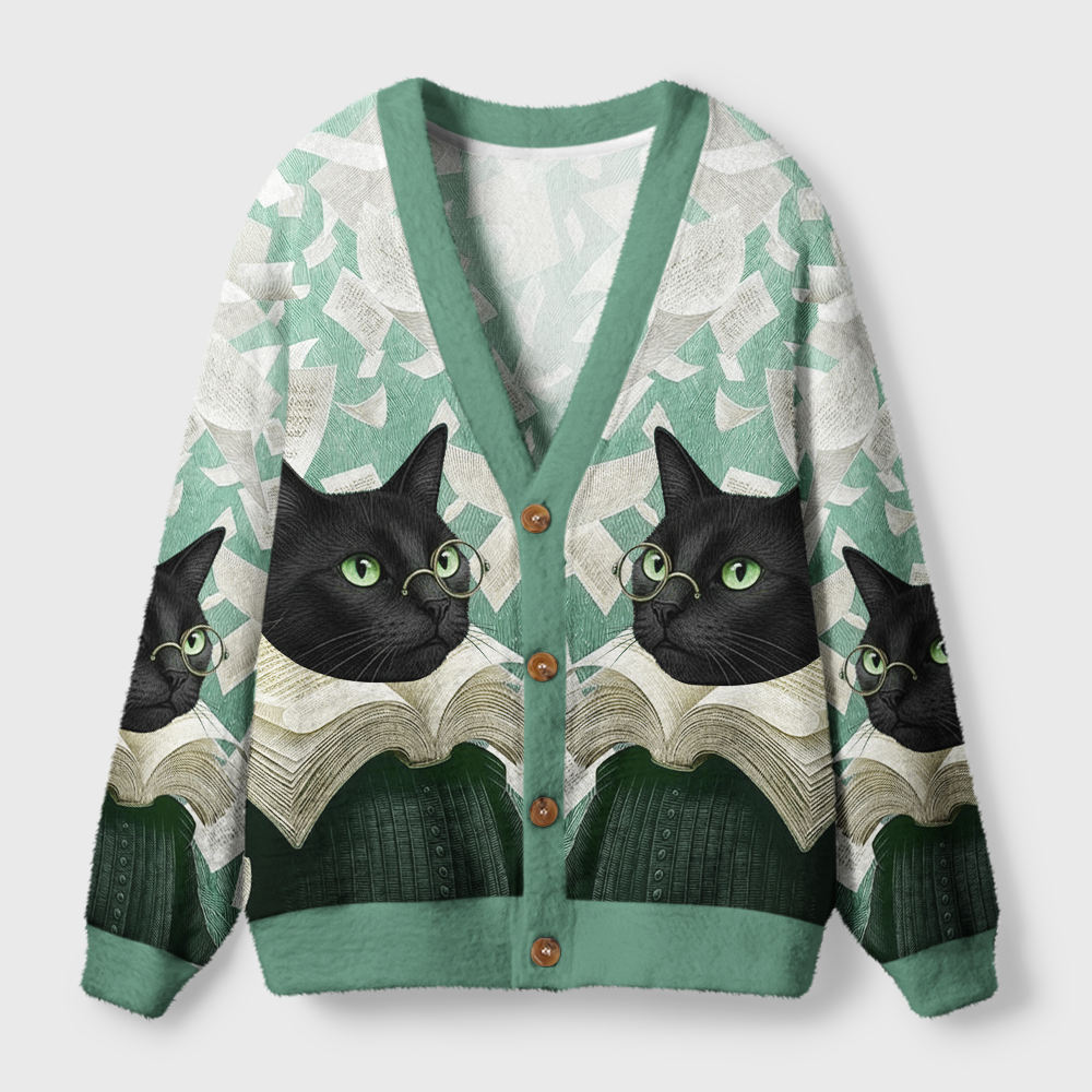 Pagewings Cats Loves Reading Light Knit Unisex Cardigan Sweaters