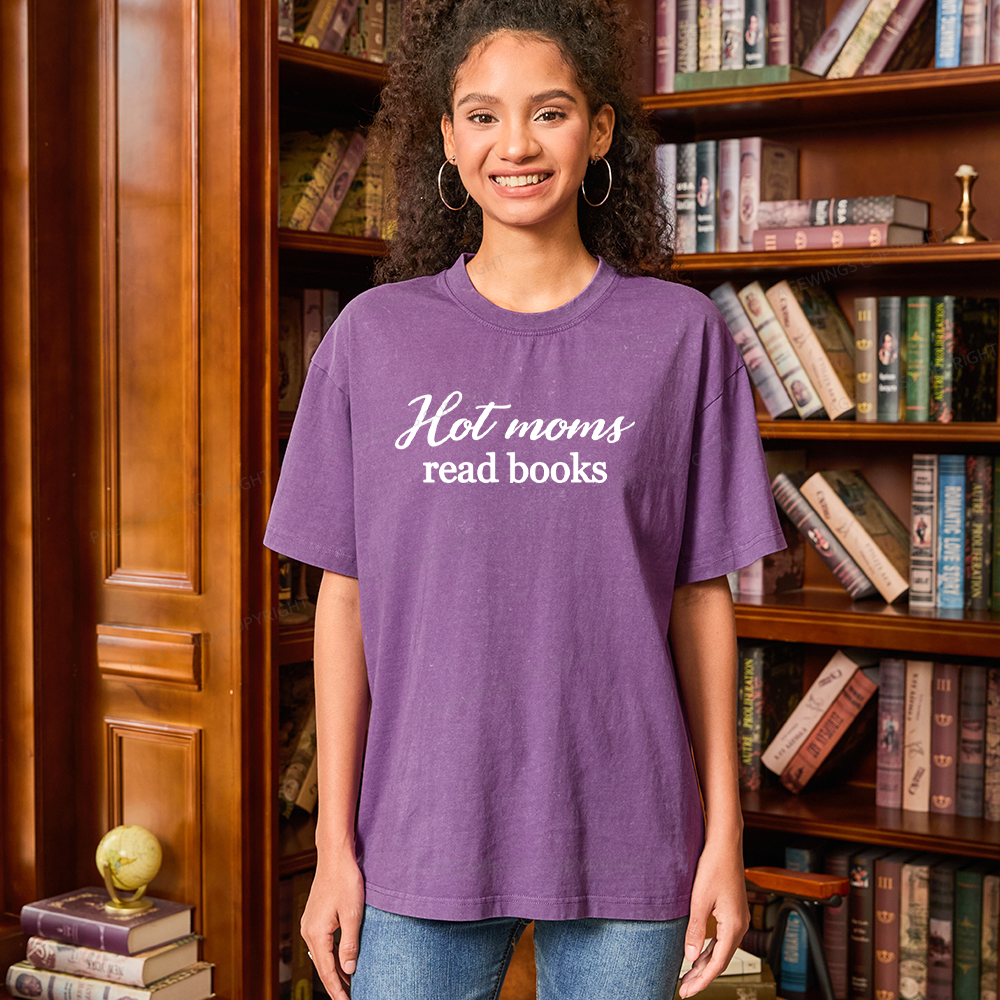 Pagewings Hot Moms Read Books Unisex Washed T-shirt