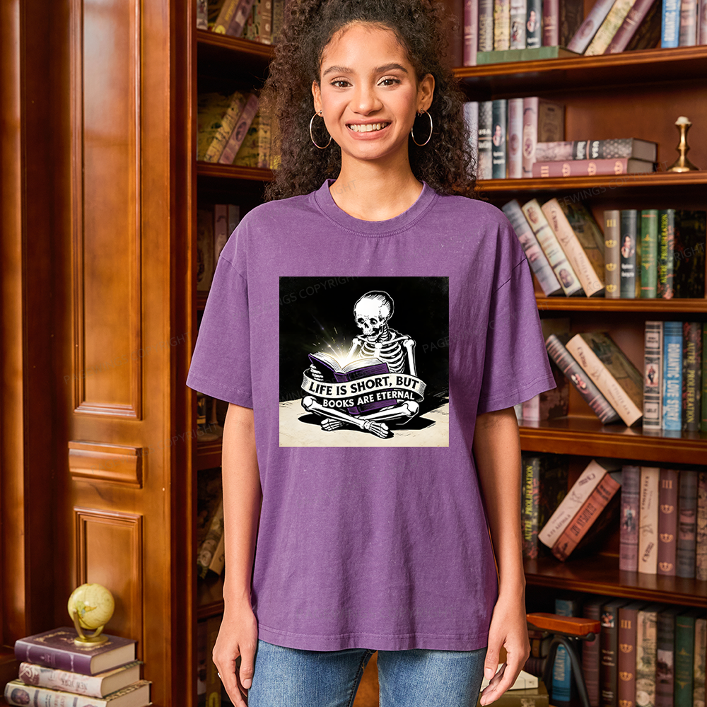 Pagewings Life Is Short But Books Are Eternal Unisex Washed T-shirt