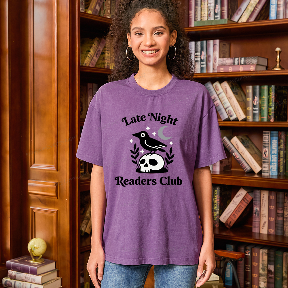 Pagewings Late Night Readers Club Unisex Washed T-shirt