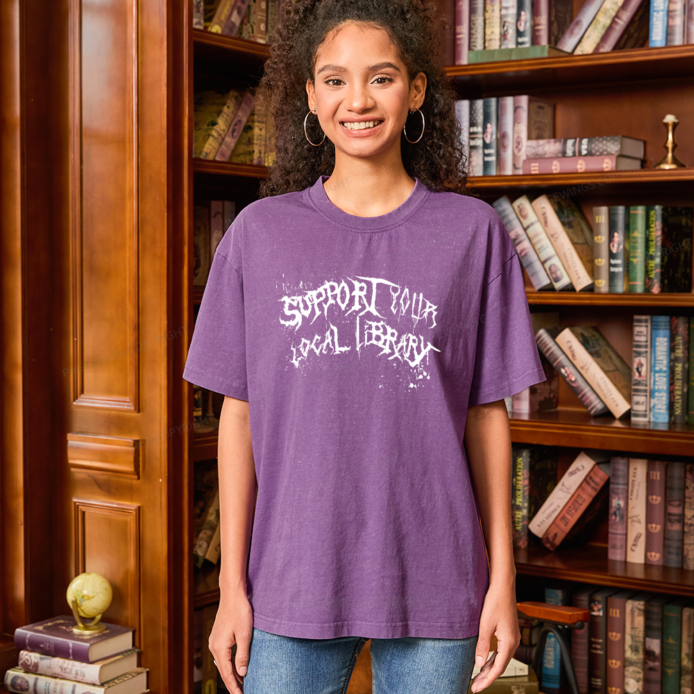 Pagewings Support Your Local Library Unisex Washed T-shirt