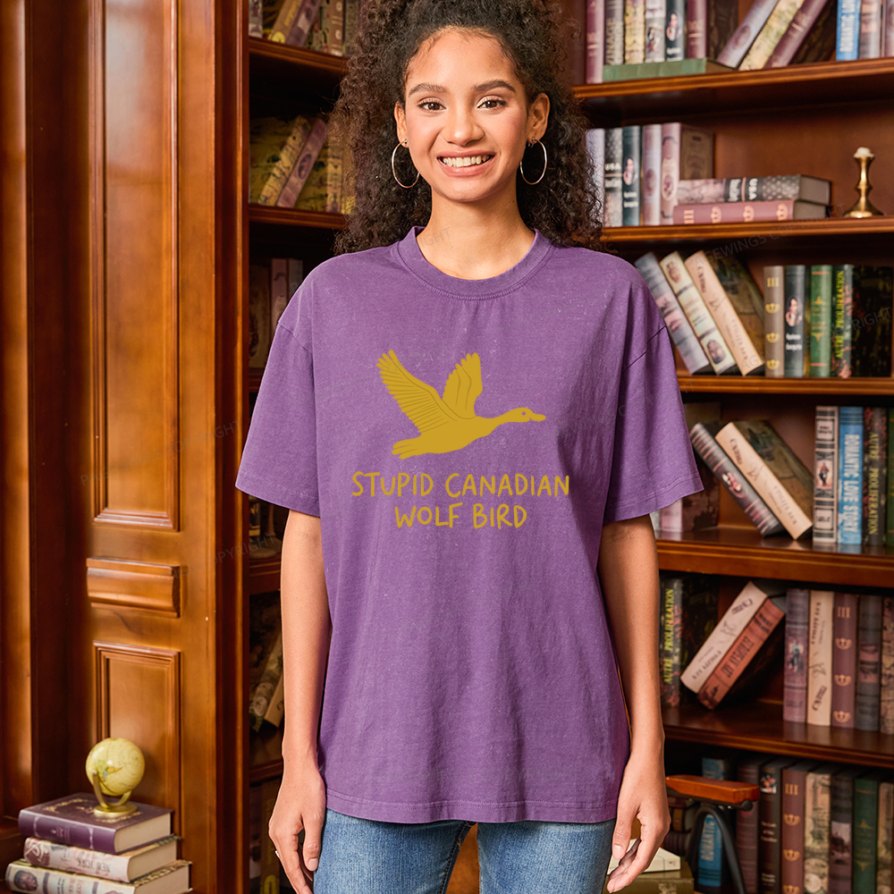 Pagewings Stupid Canadian Wolf Bird Unisex Washed T-shirt