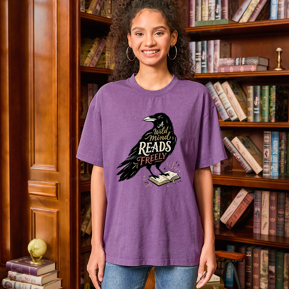 Pagewings A Wild Mind Reads Freely Unisex Washed T-shirt