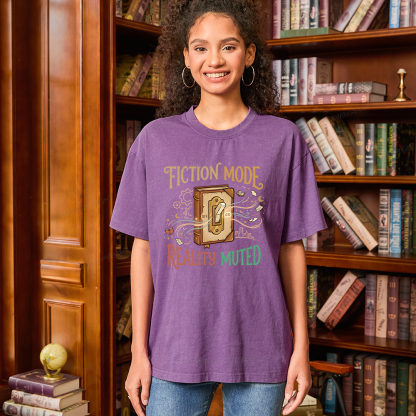 Pagewings Fiction Mode On Unisex Washed T-shirt