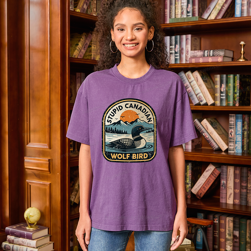 Pagewings Stupid Canadian Wolf Bird Unisex Washed T-shirt