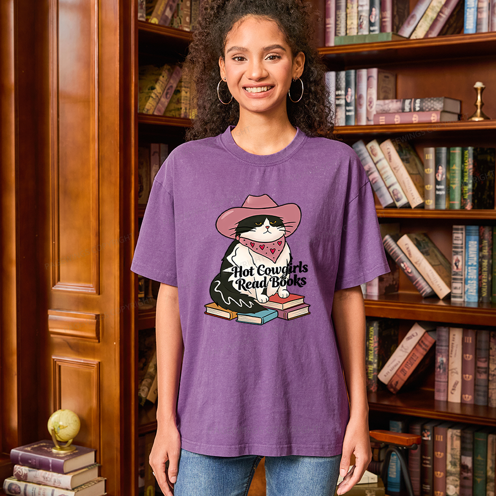 Pagewings Hot Cowgirls Read Books Unisex Washed T-shirt