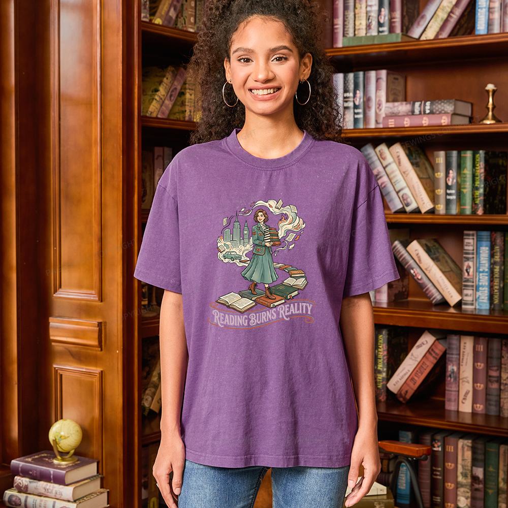 Pagewings Reading Burns Reality Unisex Washed T-shirt