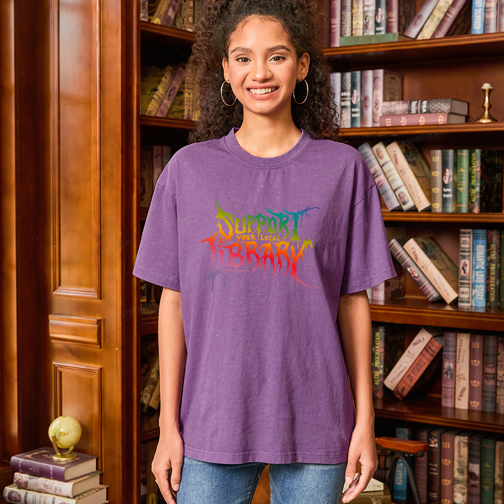 Pagewings Support Your Local Library Unisex Washed T-shirt