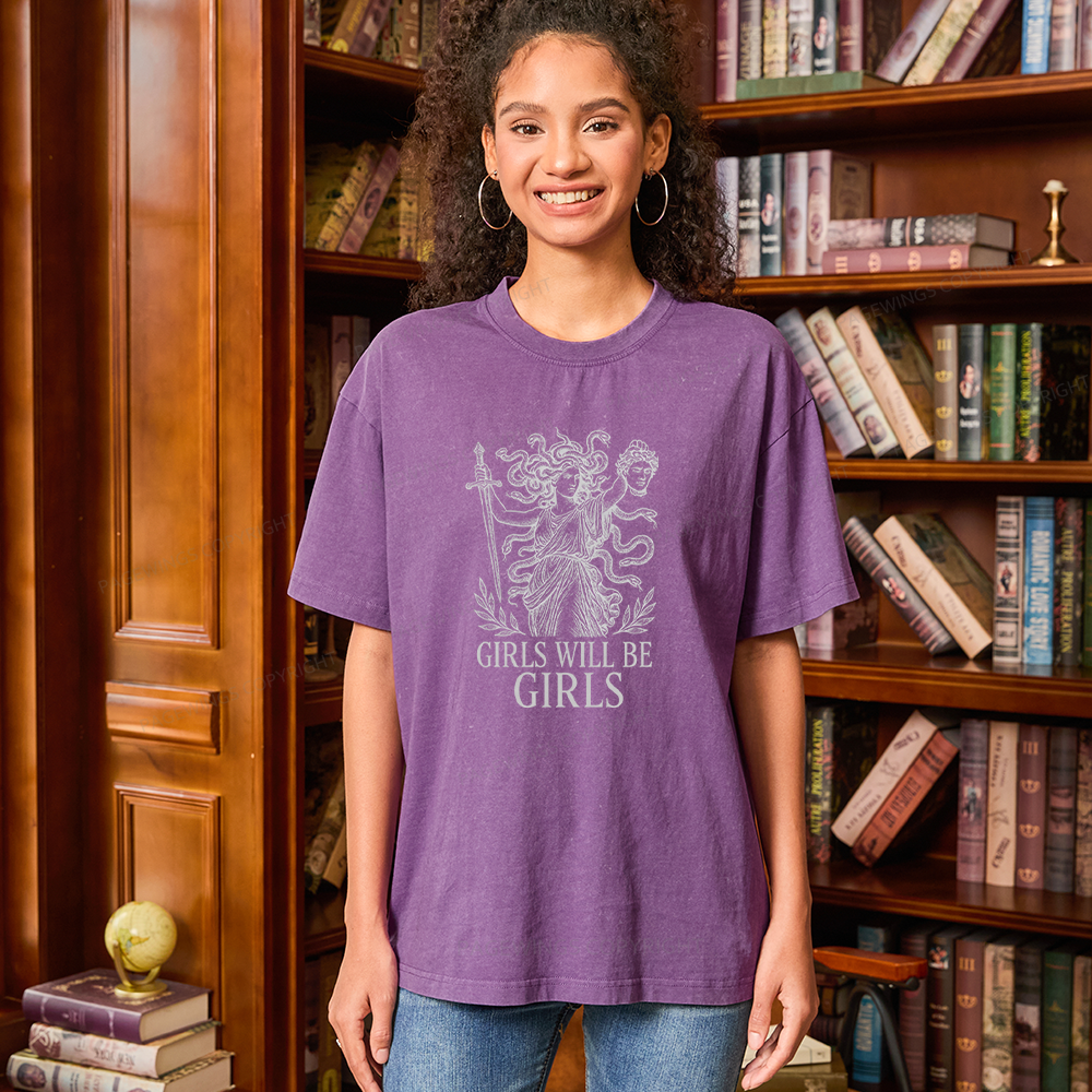 Pagewings Girls Will Be Girls Unisex Washed T-shirt