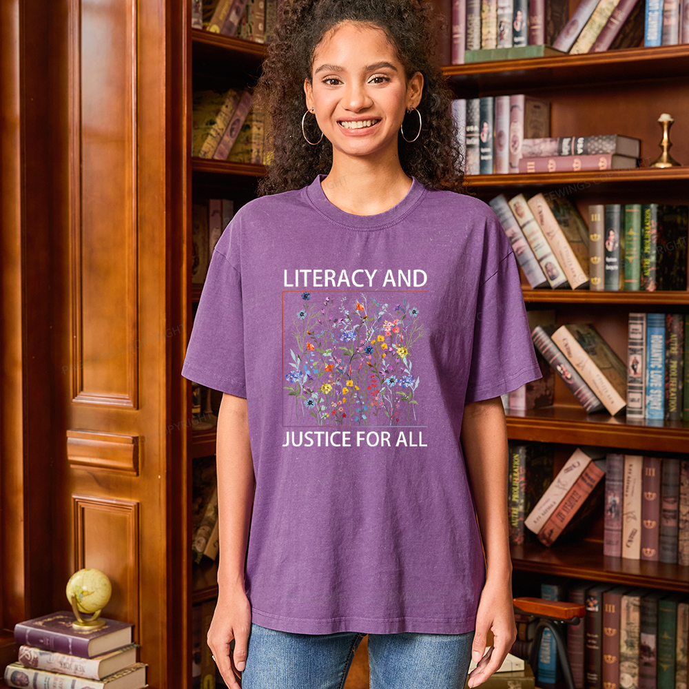 Pagewings Literacy And Justice For All Unisex Washed T-shirt