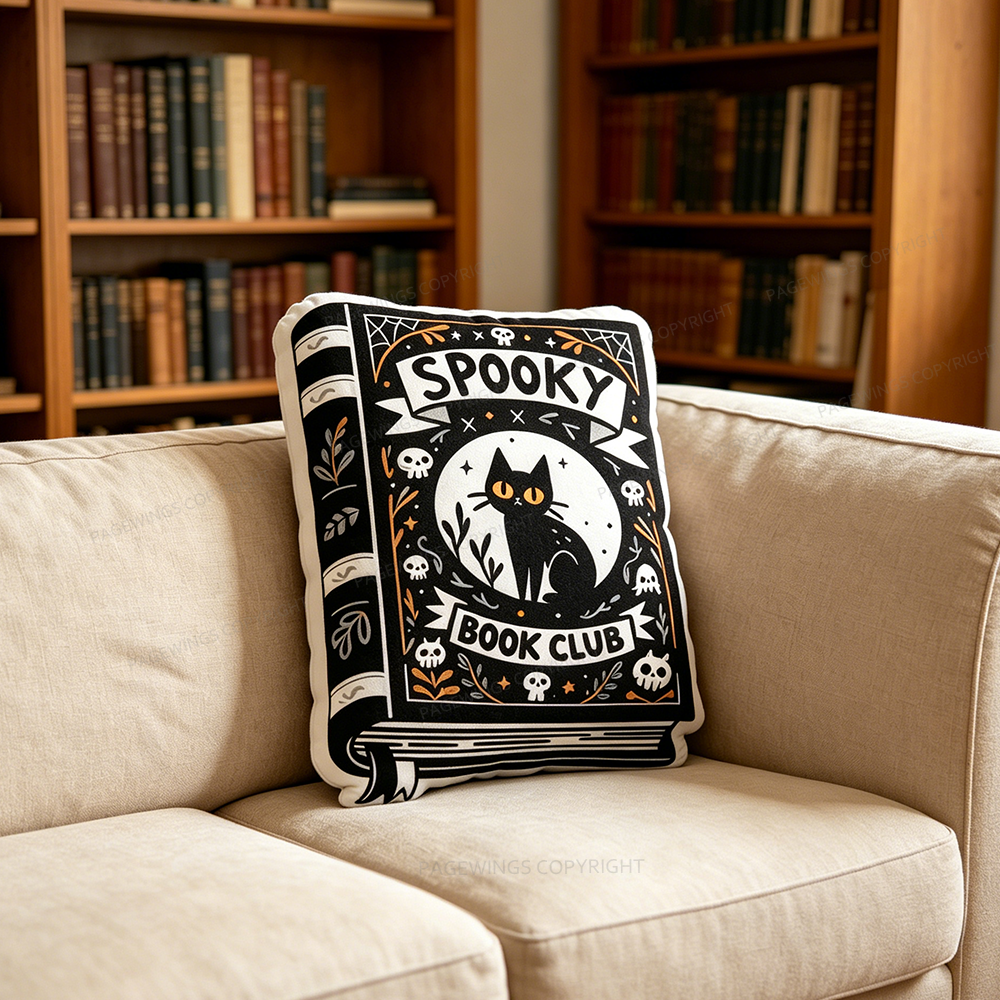 Pagewings Spooky Book Club Shaped Throw Pillow