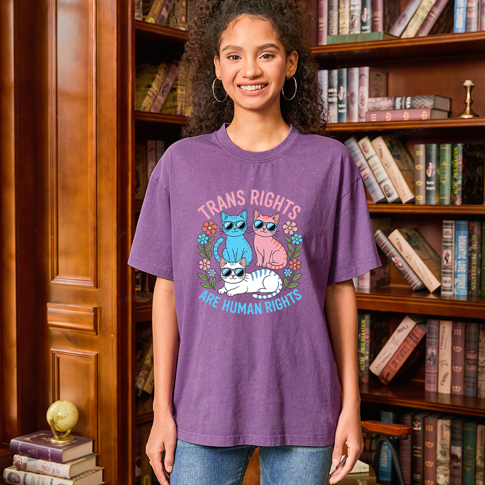 Pagewings Trans Rights Are Human Rights Cat Unisex Washed T-shirt
