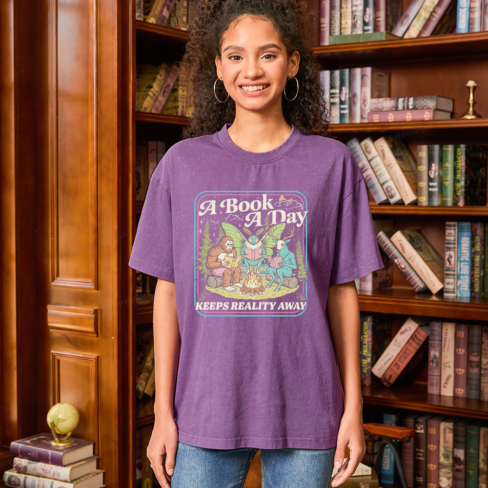 Pagewings A Book A Day Keeps Reality Away Unisex Washed T-shirt