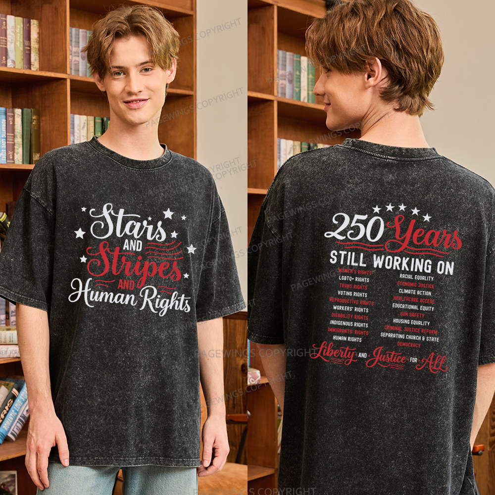 Pagewings Stars and Stripes And Human Rights Unisex Washed T-shirt
