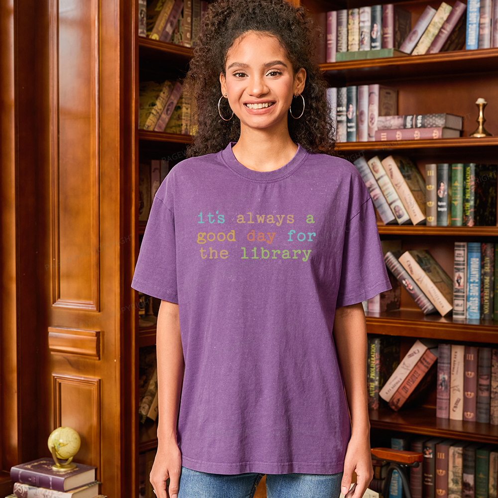 Pagewings Its Always a Good Day for the Library Unisex Washed T-shirt