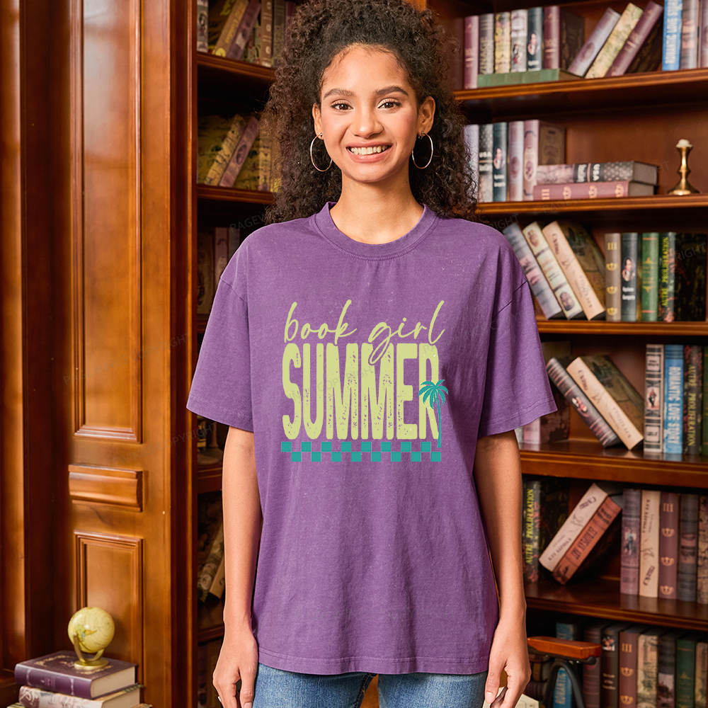 Pagewings Book Girl Summer Unisex Washed T-shirt