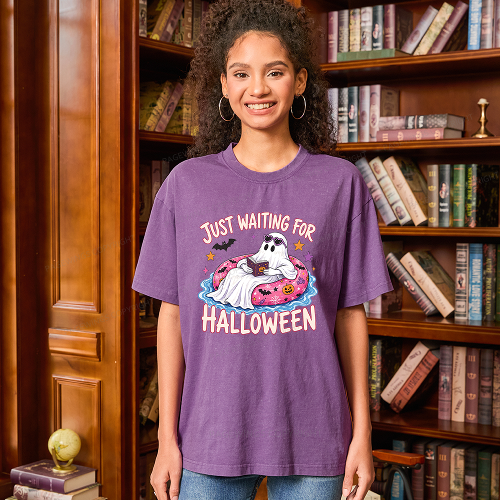 Pagewings Just Waiting for Halloween Unisex Washed T-shirt
