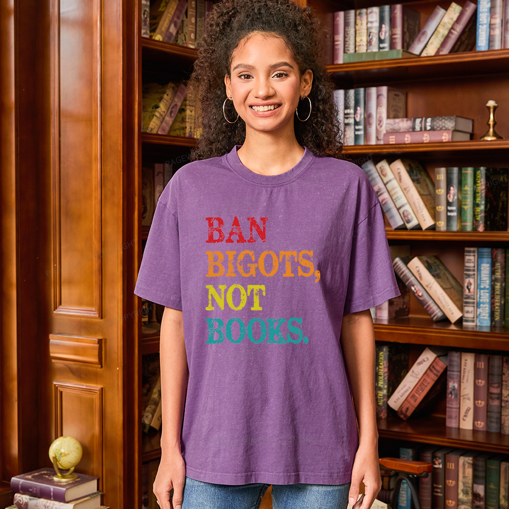 Pagewings Ban Bigots Not Books Unisex Washed T-shirt