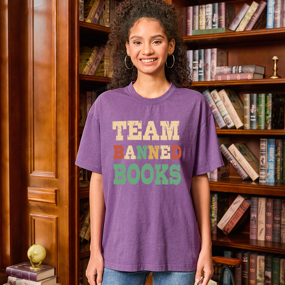 Pagewings Funny Team Banned Books Unisex Washed T-shirt