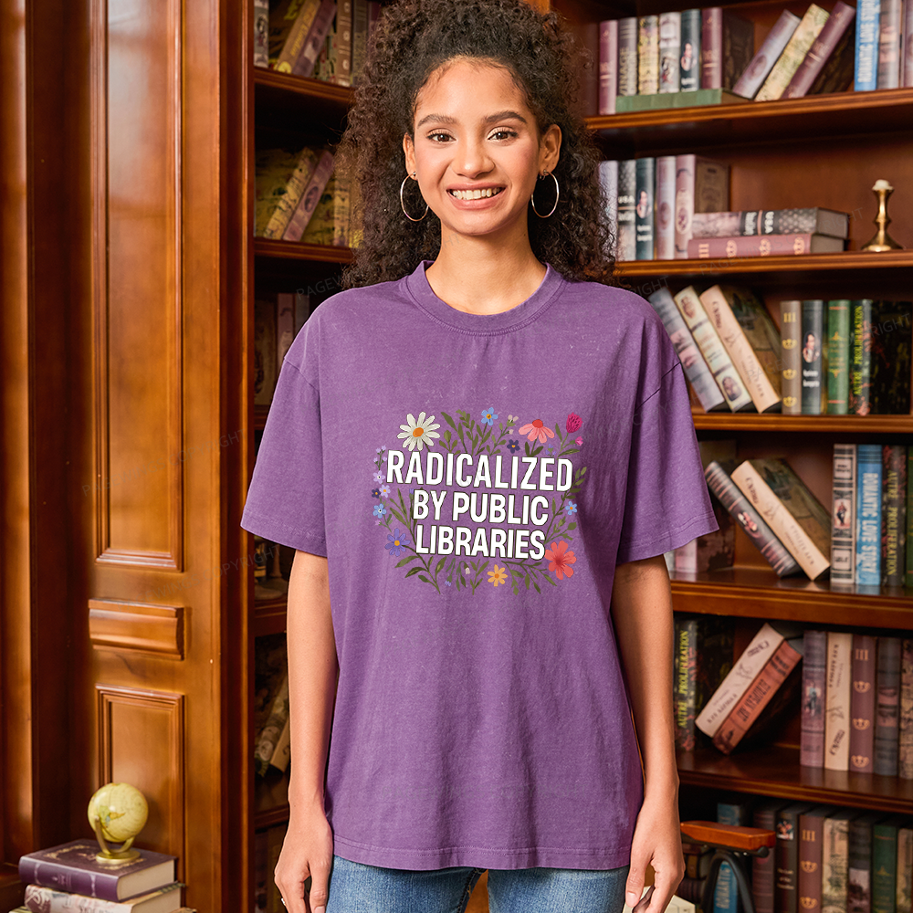 Pagewing Radicalized By Public Libraries Unisex Washed T-shirt
