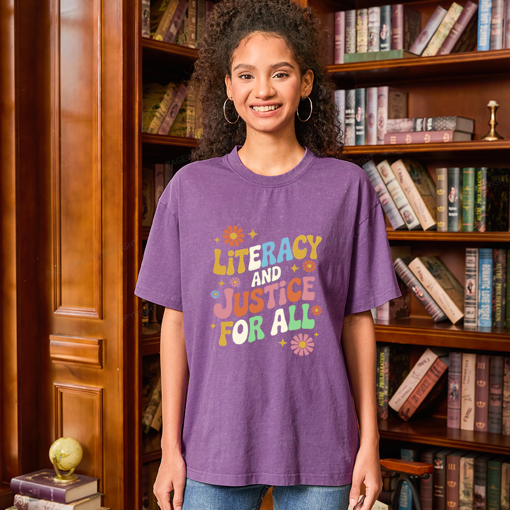 Pagewings Literacy And Justice For All Unisex Washed T-shirt
