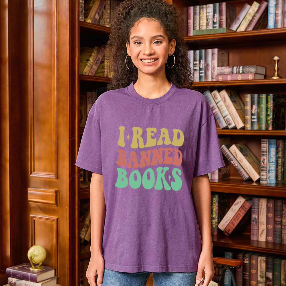 Pagewings Vintage I Read Banned Books Unisex Washed T-shirt