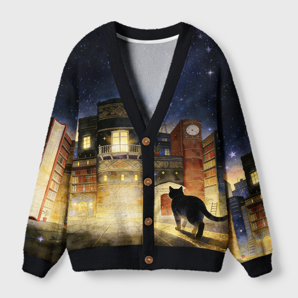 Pagewings Cats Loves Reading Light Knit Unisex Cardigan Sweaters
